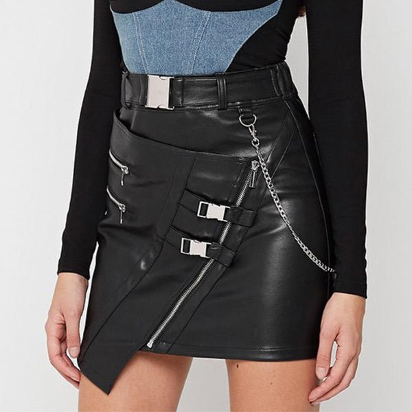 Zipper Belt Irregular Buttock Skirt
