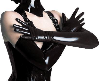 Black Shiny Leather Long Gloves