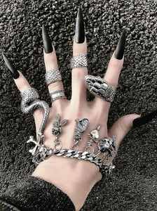 Vintage Punk Four Piece Silver Snake Ring
