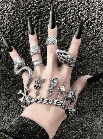 Vintage Punk Four Piece Silver Snake Ring