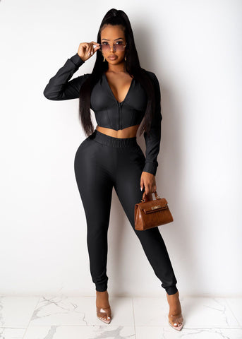Fall And Winter Flocked Leather Two Piece Set