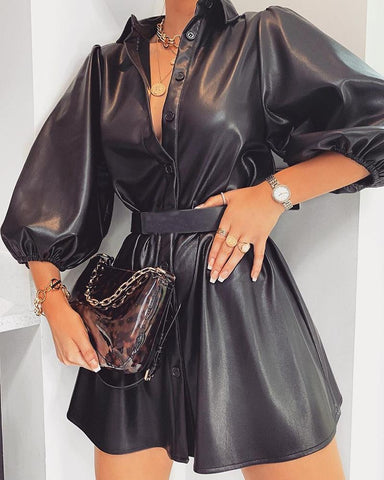 Leather Short Sleeve Dress