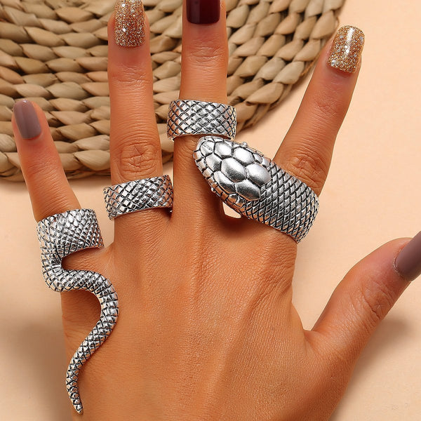 Vintage Punk Four Piece Silver Snake Ring