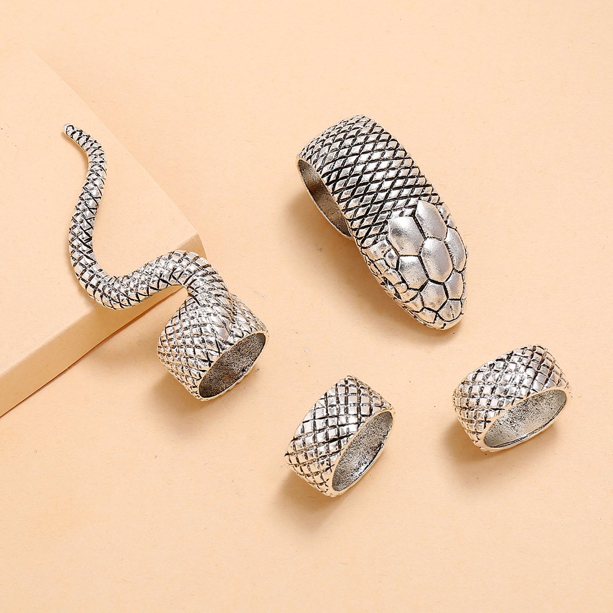 Vintage Punk Four Piece Silver Snake Ring