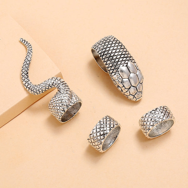 Vintage Punk Four Piece Silver Snake Ring