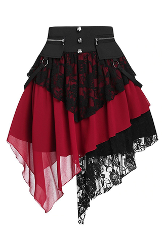 Lace Patchwork Irregular Retro Skirt
