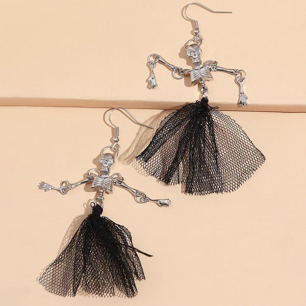 Vintage Glossy Skull Lace Earrings