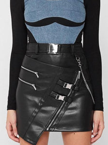 Zipper Belt Irregular Buttock Skirt