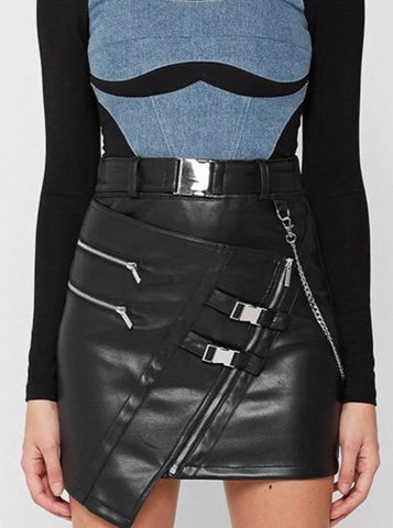 Zipper Belt Irregular Buttock Skirt