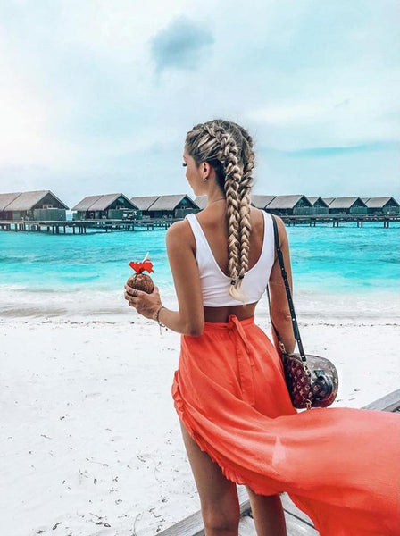 Ruffle lace up skirt sexy high waist cross skirt slit skirt Holiday Beach skirt
