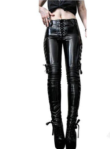 Bandage Mirror Face Leather Pants