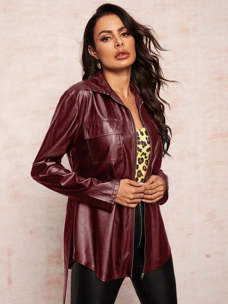 Mid-length zipped belt leather top