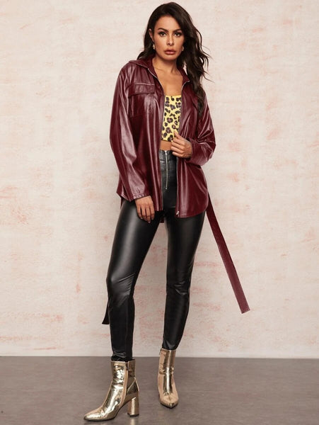 Mid-length zipped belt leather top