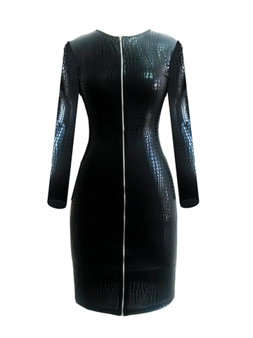 Snake Print Faux Leather Long Sleeve Dress