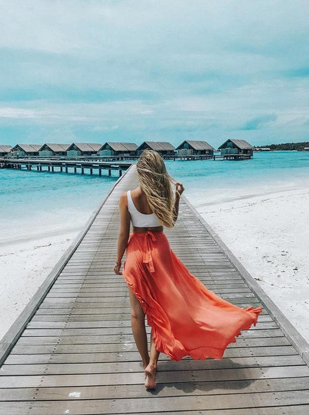 Ruffle lace up skirt sexy high waist cross skirt slit skirt Holiday Beach skirt