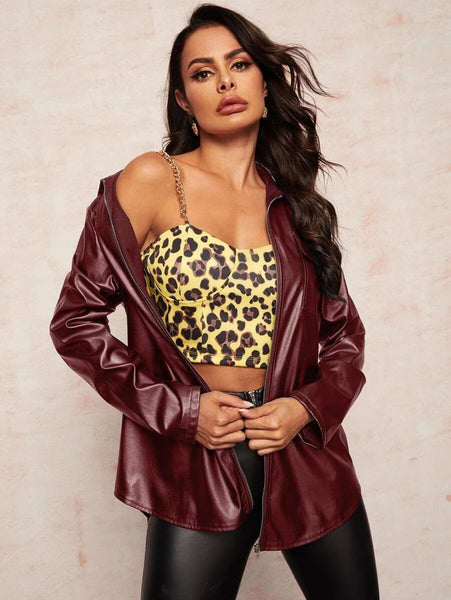 Mid-length zipped belt leather top