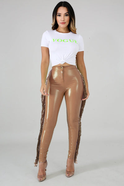 High Stretch And Velvet Stitching Sequined Fringed Leather Pants