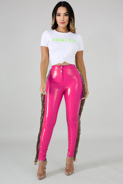 High Stretch And Velvet Stitching Sequined Fringed Leather Pants