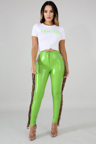 High Stretch And Velvet Stitching Sequined Fringed Leather Pants
