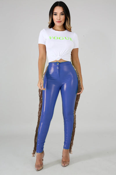 High Stretch And Velvet Stitching Sequined Fringed Leather Pants
