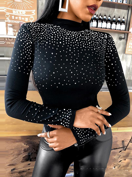 Variety Design Butterfly Rhinestone Long-sleeved Top