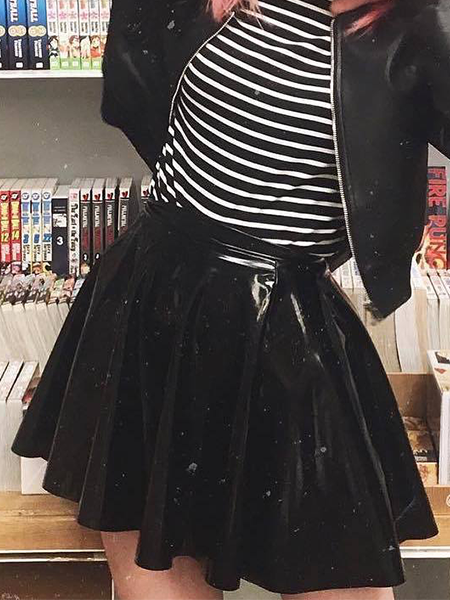 Leather Shiny Dark Pleated Skirt