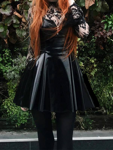 Leather Shiny Dark Pleated Skirt