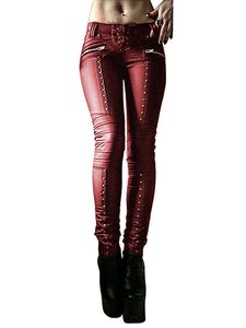 Rivet Patchwork Plain Zipper Pants