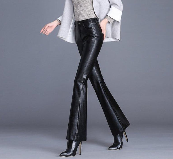 Slim High Waist Slit Drape Flared Pants