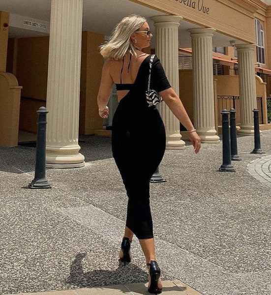 Irregular Solid Color Cutout Dress