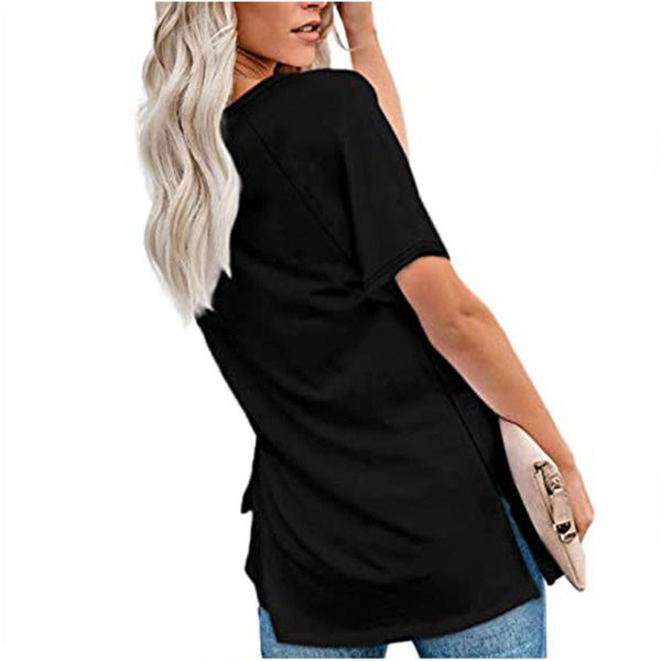 V-neck Solid Color Short Sleeves