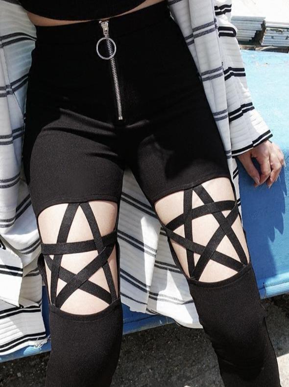 Tight-fitting Five-pointed Star Hollow Casual Pants