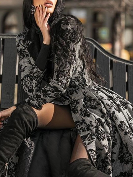 Lace Stitching Black Flowers Jacket Dress
