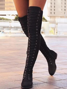 Lace-up Thigh High Flat Boots