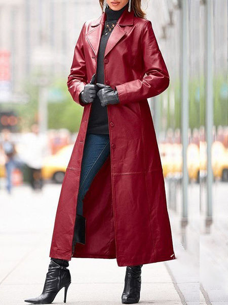 Slim Straight Leather Trench Coat