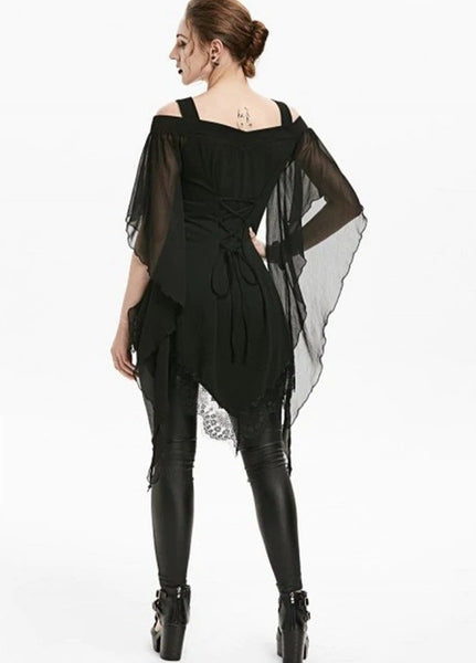 Irregular Lace Stitching Top With Large Swing Sleeves