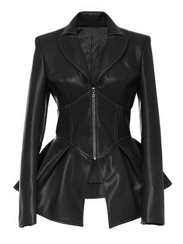 Leather Office Plain Long Sleeve Jacket