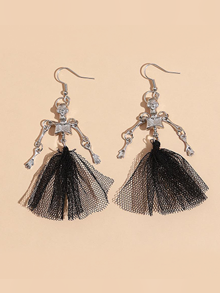 Vintage Glossy Skull Lace Earrings