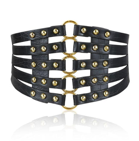 Retro Rivet Hollow Out Black Waistband