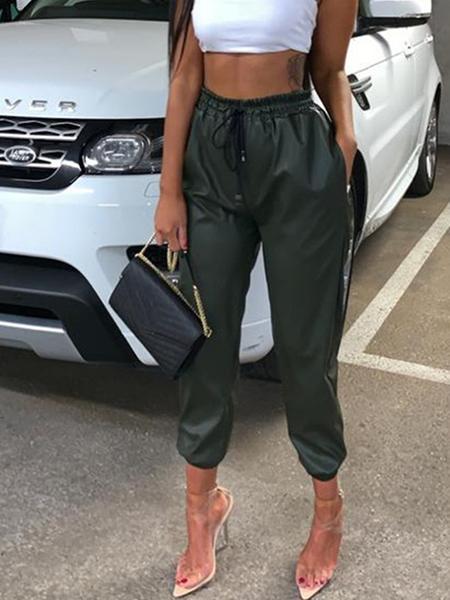 High Elastic Strapped Leather Pants