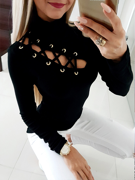Sexy High Neck Hollow Top