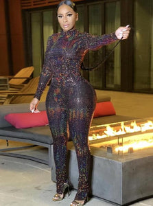 High Neck Tight Long Sleeve Snake Pattern Suit