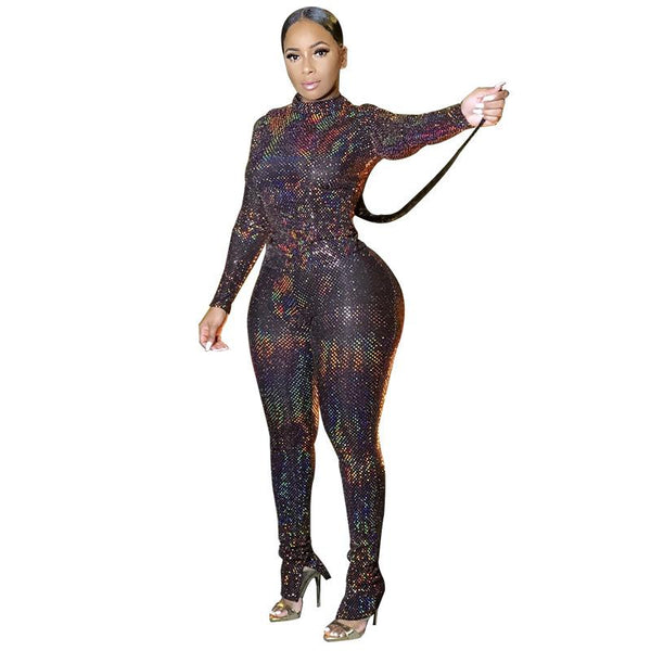 High Neck Tight Long Sleeve Snake Pattern Suit