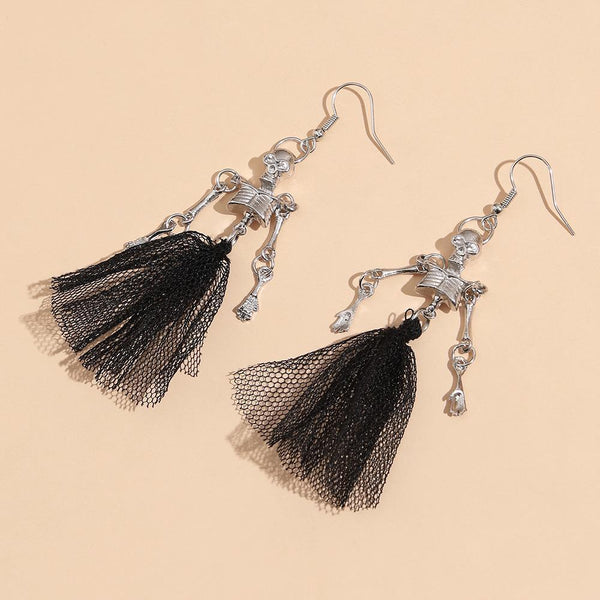 Vintage Glossy Skull Lace Earrings