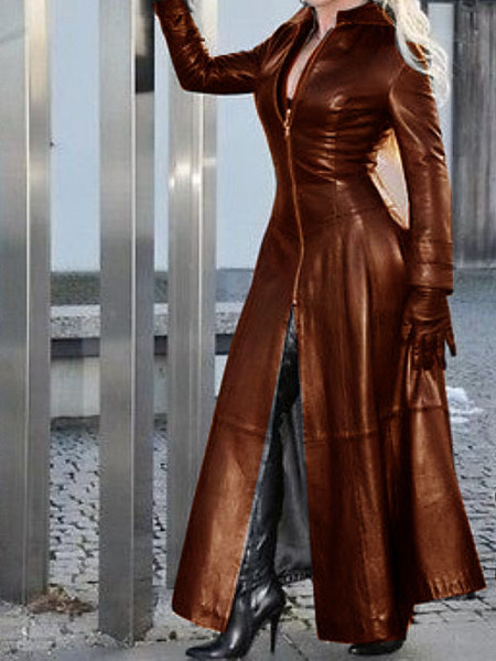 Leather Long Sleeve Zipper Stand Collar Jackets