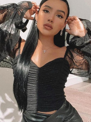 Chiffon Wrapped Chest And Navel Crop Top