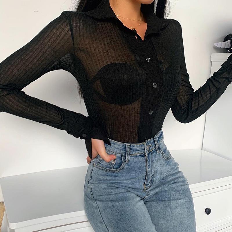 Sexy See-through Breasted Long-sleeved Shirt