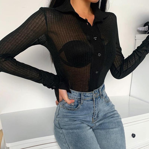 Sexy See-through Breasted Long-sleeved Shirt