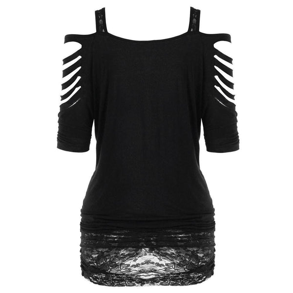 Off-the-shoulder Print Gothic Strap T-shirt