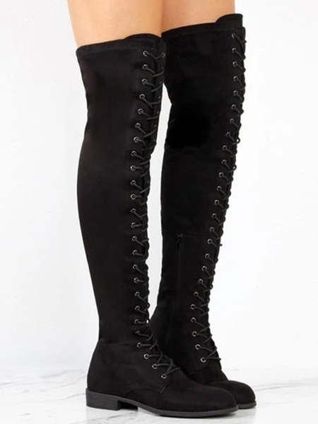 Lace-up Thigh High Flat Boots